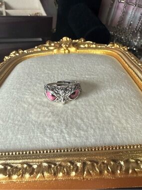 Sterling Fox Face Ring with Pink Enamel Accents